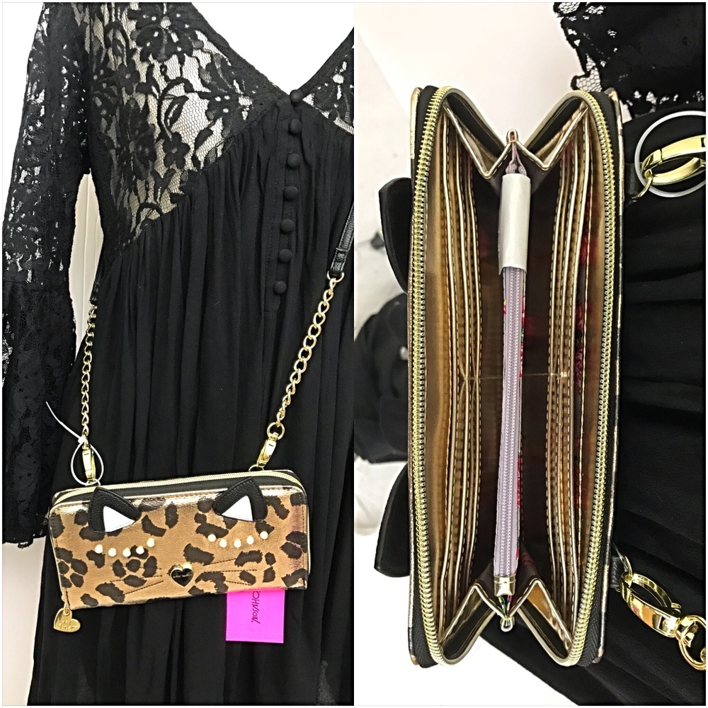 NWT Betsey Johnson Cheetah Kitty Crossbody Wallet - Picture 3 of 7